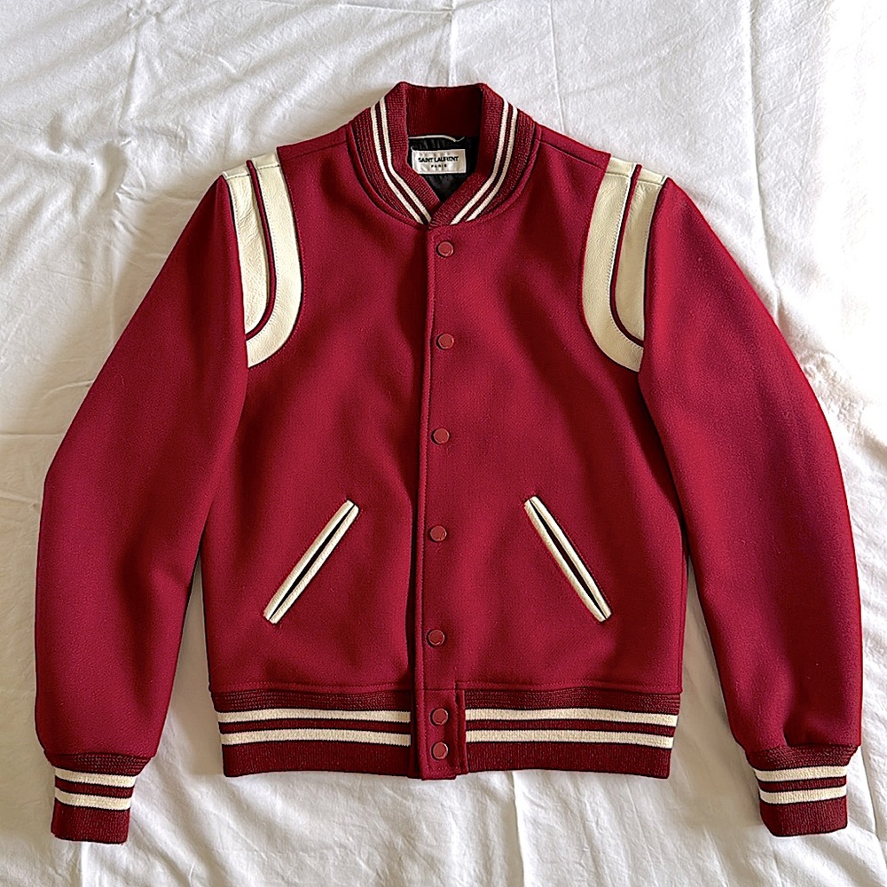 SAINT LAURENT size 44 Red 
Teddy Varsity Jacket